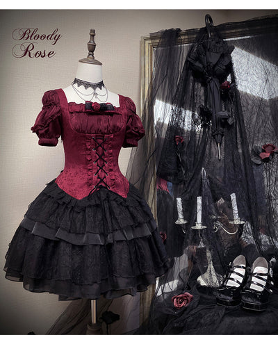 (Buyforme) Tan Tuan~Bloody Rose~Gothic Puff Sleeve Lolita OP   