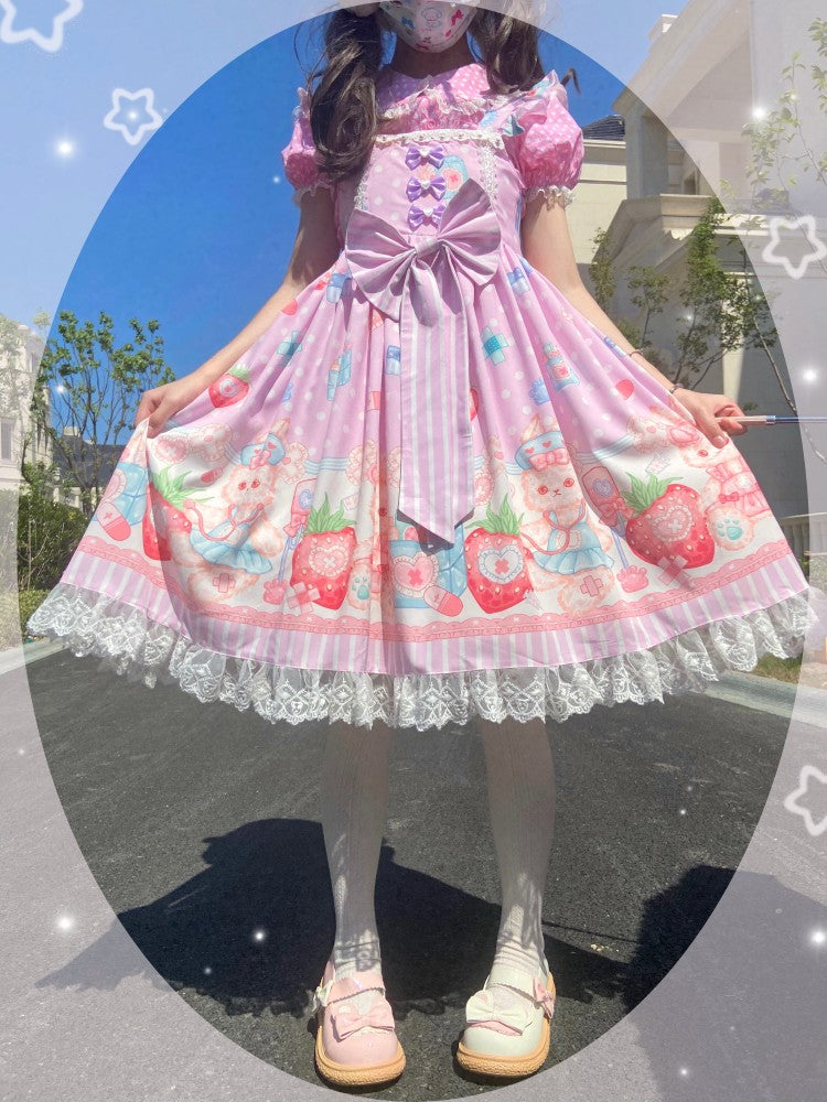 (Buyforme)Night Never Sleeps~ Kawaii Lolita Printed JSK Dress S purple JSK with a bow