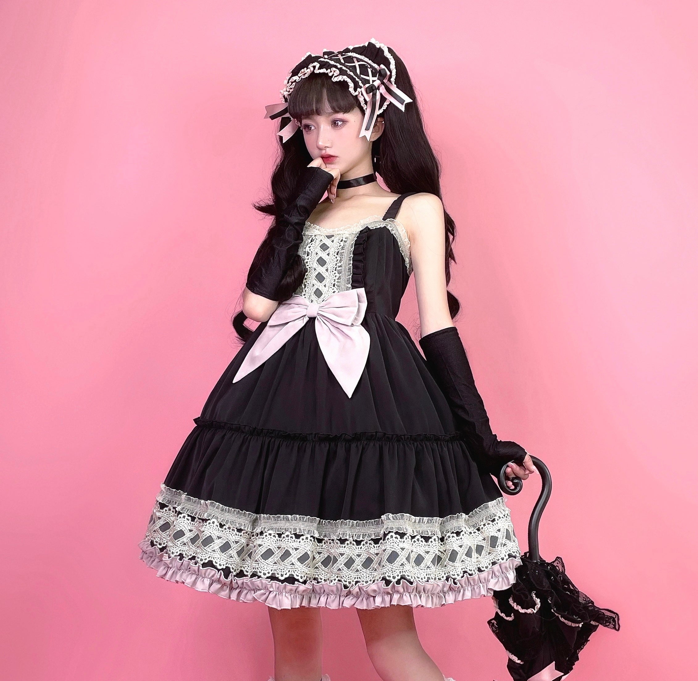 Eye of White Crow - Dairy Lolita Dress Hot Girl JSK black and purple long S