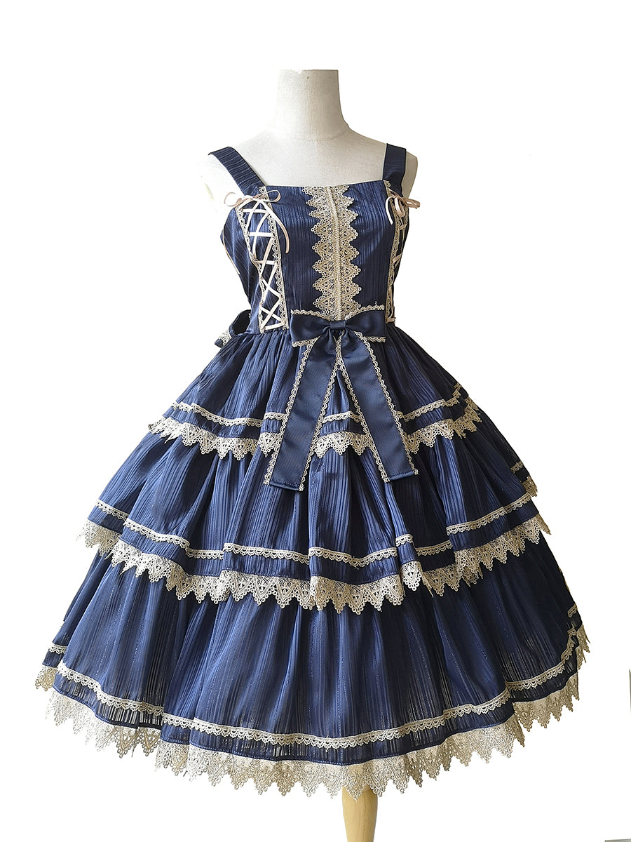 Infanta~Layered Skirt Autumn Lolita JSK S blue and gold 