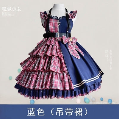 Your Princess~Star Charm~Sweet Idol Lolita Plaid Jumper Skirt S red JSK+girdle+chain 
