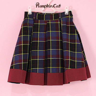 Pumpkin Cat~Autumn Map~JK Fashion Plaid Jacket Vest Suit S navy blue skirt 