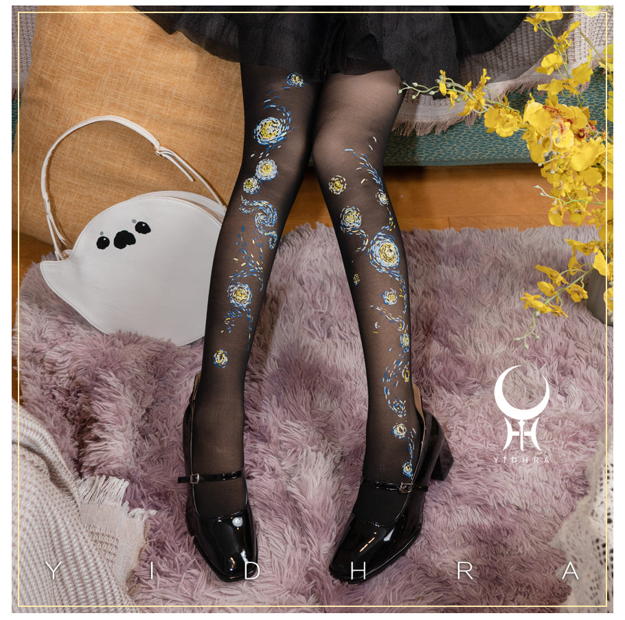 Yidhra~Van Gogh · Starry Sky~Classic Printed Lolita Pantyhose 均码 white 20D 