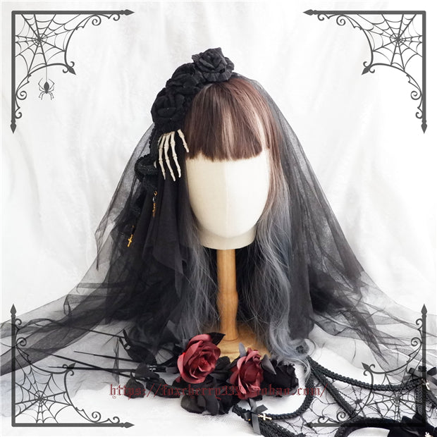 Fox Cherry~Gothic Flowers Hand Bone Cross Headdress free size add a veil 