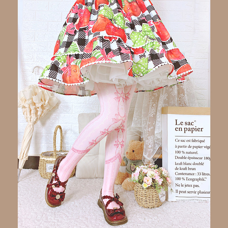 Roji roji~Kawaii 120D Velvet Lolita Tights Multicolors free size pink 