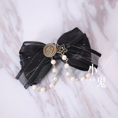 Xiaogui~Gothic Accessories Lolita Bow KC Hairclip No.7 golden silk multilayer fish mouth clip  