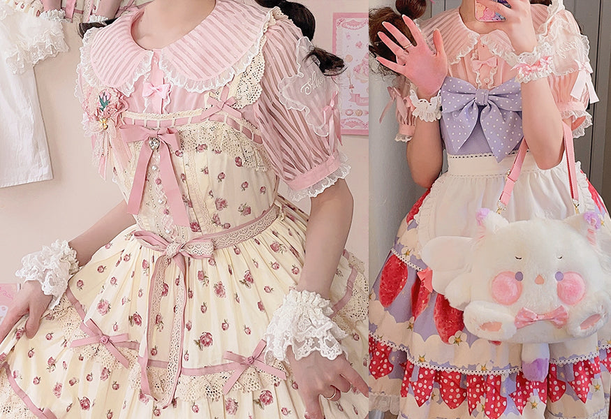 (Buyforme)Cat and Campanula~Star Candy~Stripes Cotton Lolita Shirt   