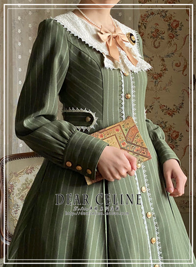 DearCeline~Vintage Two-breasted Stripe Trench Coat Lolita OP   