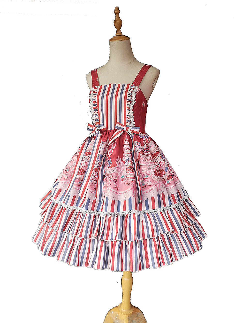 Infanta~Strawberry Buffet~Sweet Lolita JSK Dress S red streak 