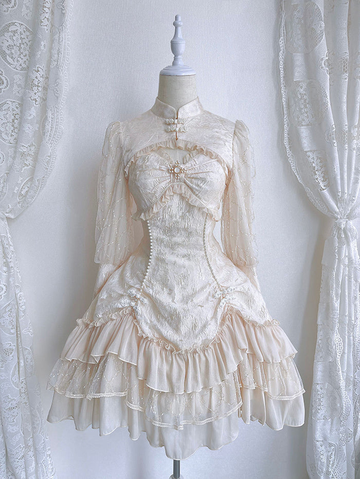 Alice Girl~Zhijian Flower~Qi Lolita Flounce JSK Bolero XS ivory (JSK+bolero) 