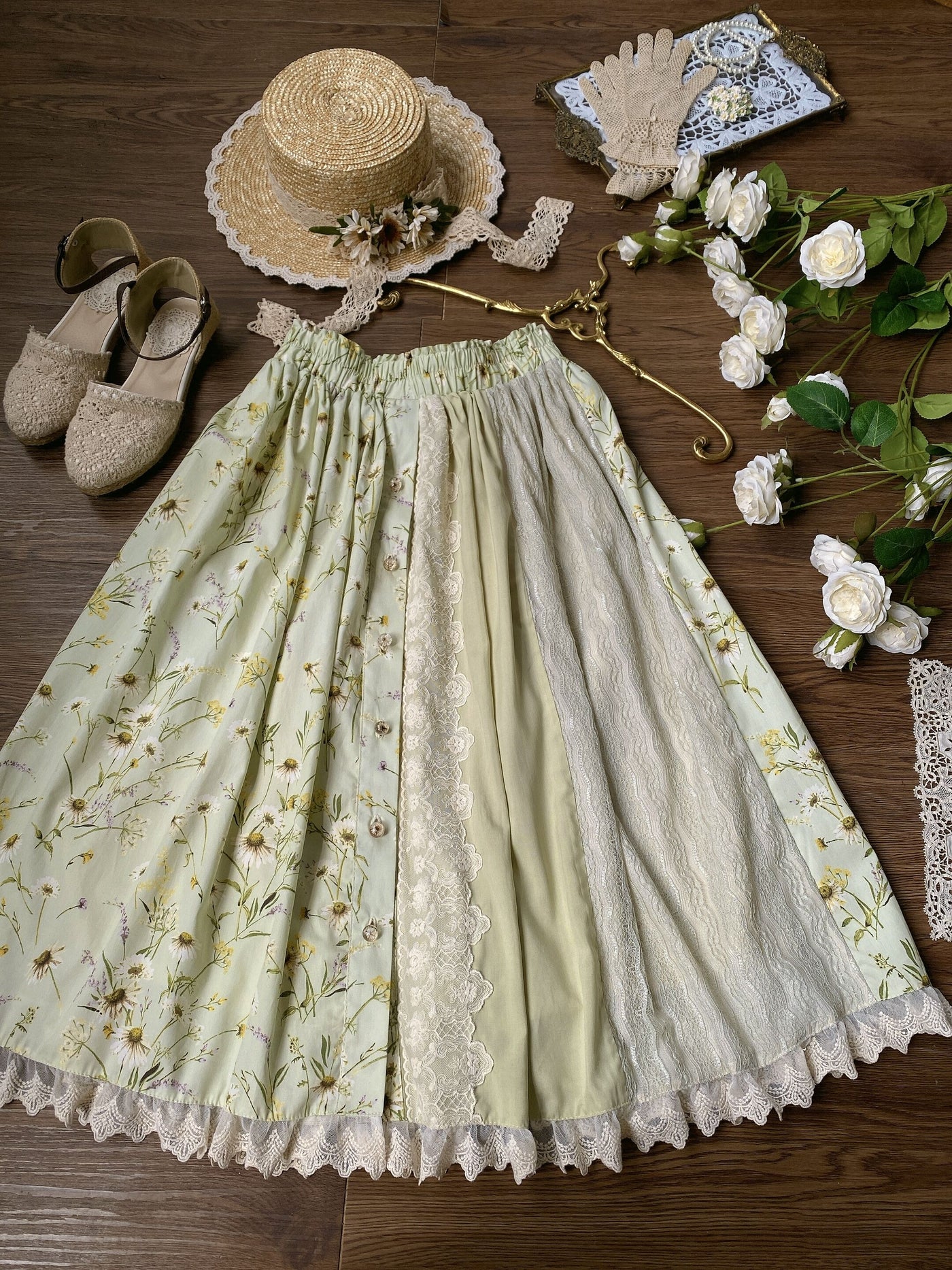 SweetDreamer~Nemo's Garden~Country Lolita Patchwork Skirt Free size daisy aroma healing oil/length 72cm 