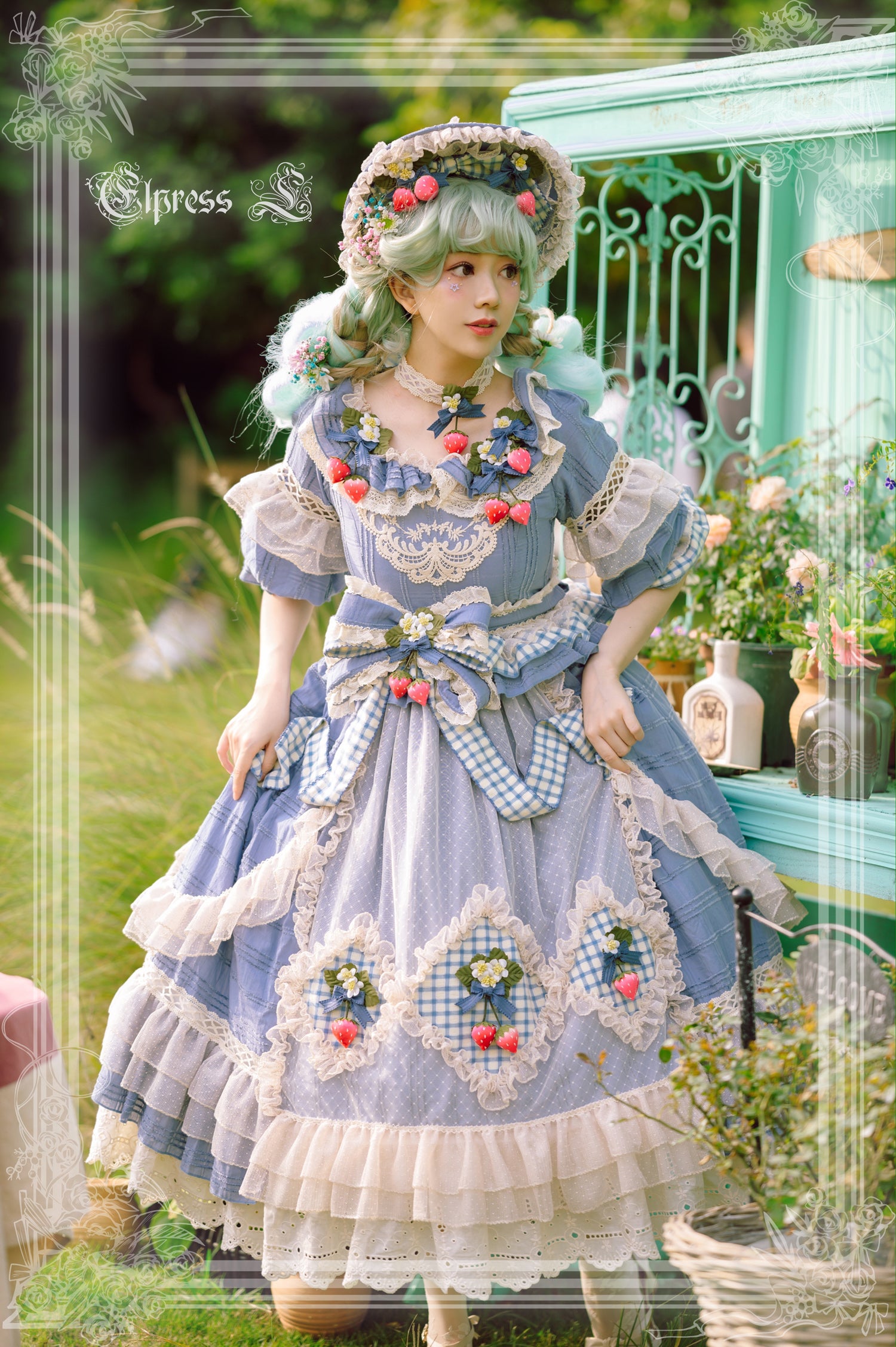 Elpress L~Peach Fragrance~Country Lolita Multicolors Strawberry Lolita OP Dress 3022:29657