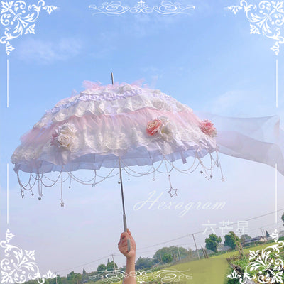 Hexagram~Handmade Sweet Lolita Wedding Pink Parasol pink parasol  