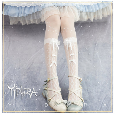 Yidhra~Sweet Lolita Black and White Summer Pantyhose Free size white stockings 