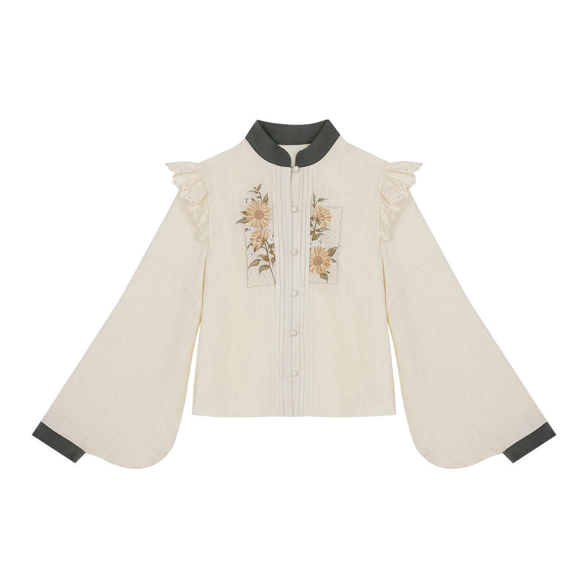 (Buyforme)Meow Jun~Sunflower Appointment~Chinese Style Skirt and Blouse S beige embroidered blouse only 
