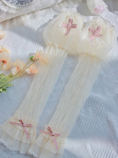 Alice Girl~Cross Maiden~Gothic Lolita Cuffs Puff Arm Sleeves XS ivory-pink 