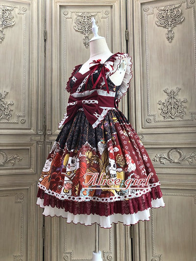 Alice Girl~Lucky Cat~Wa Lolita  Cat Printed Jumper Skirt   