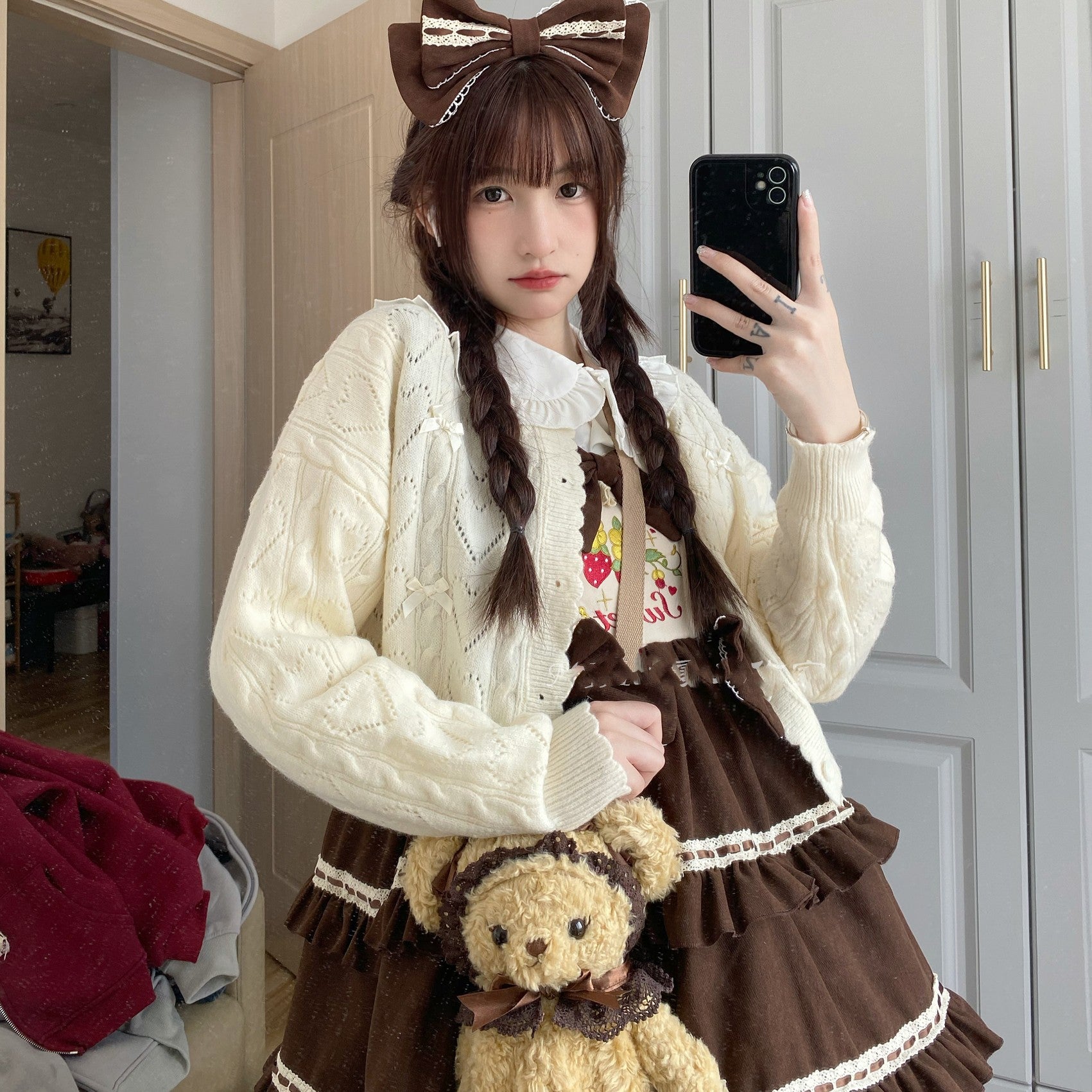 MIST - Hollow Out Long Sleeve Lolita Cardigan Multicolors S milk white