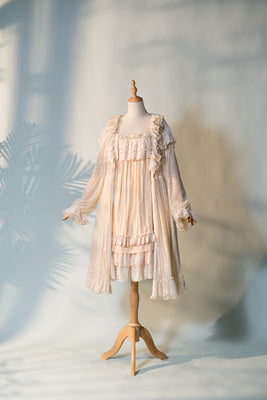 Fantastic Wind~Lazy Holidays~Kawaii Lace Lolita Nightdress Set S ivory morning coat 