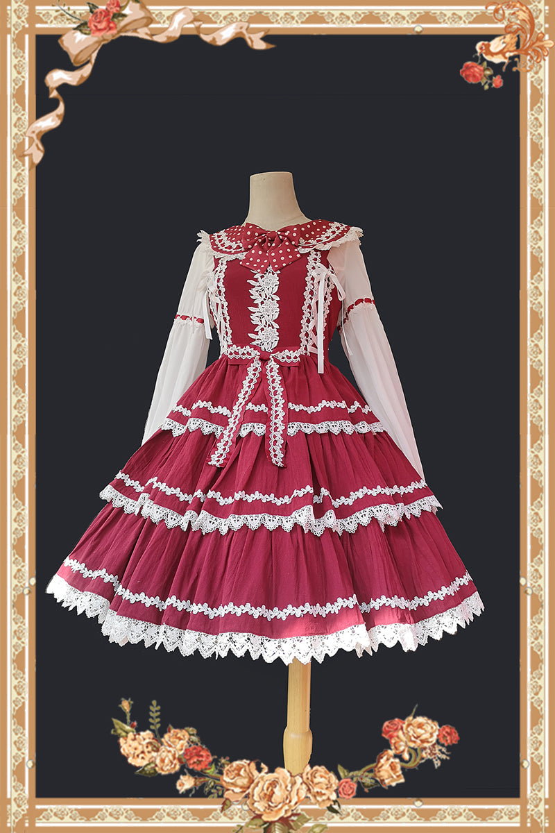 Infanta~Layered Skirt Autumn Lolita JSK S red and white 