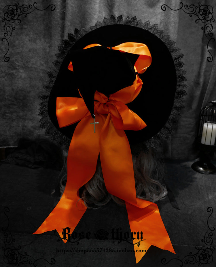 Rose Thorn - Holy Cross - 12 Colors Lolita Halloween Witch Hat pumpkin orange