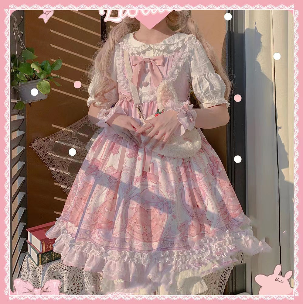 YaYa Lolita~Autumn/Winter Sweet Lolita Dress Set S pink+hairband 