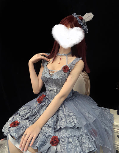 Alice Girl~Blood Rose~Gothic Lolita Dark Themed Veil dusty blue  