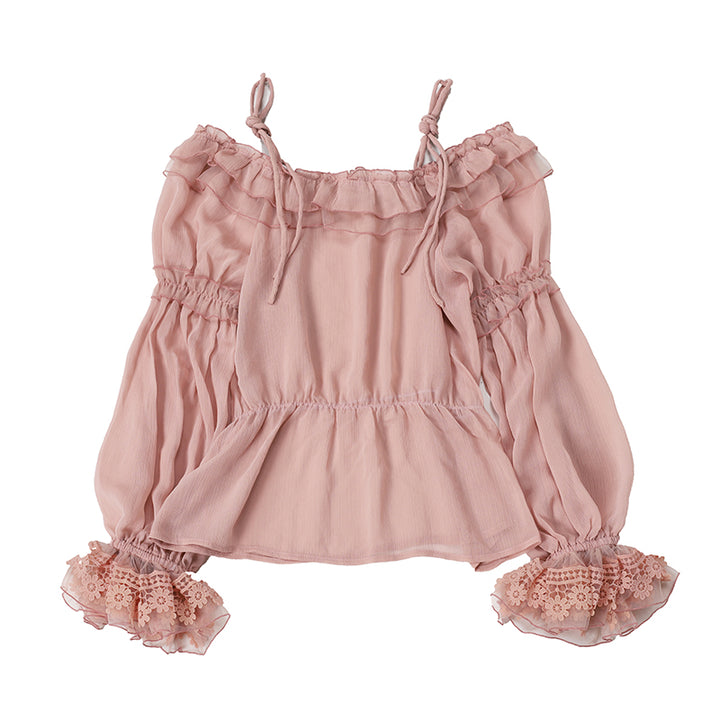 Balladeer~Open Shoulder Puff Sleeve Lolita Blouse S without lining pink