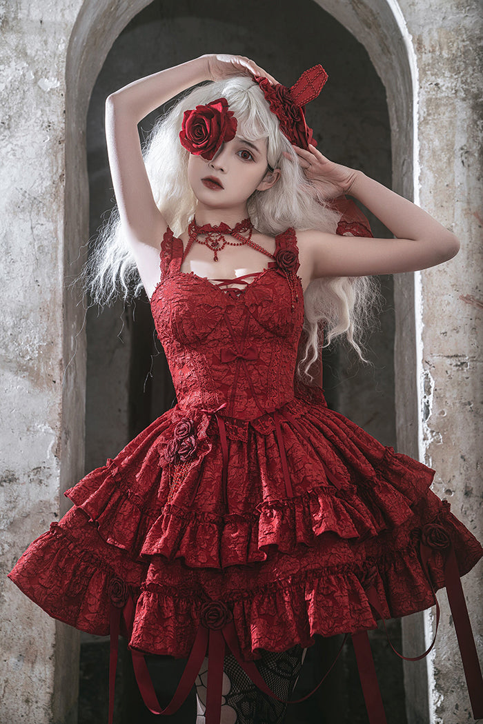 Alice Girl~Gothic Lolita SK Set~Blood Rose Skirt and Corset   