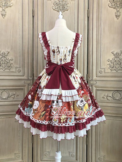 Alice Girl~Lucky Cat~Wa Lolita  Cat Printed Jumper Skirt   