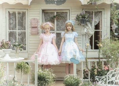 Little Bear~Mini Puff-Sleeve OP Dress with Organza   