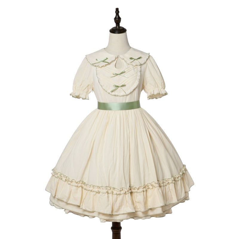 Magic Tea Party~Lena's Garland~Solid Color Lolita OP S ivory and green 