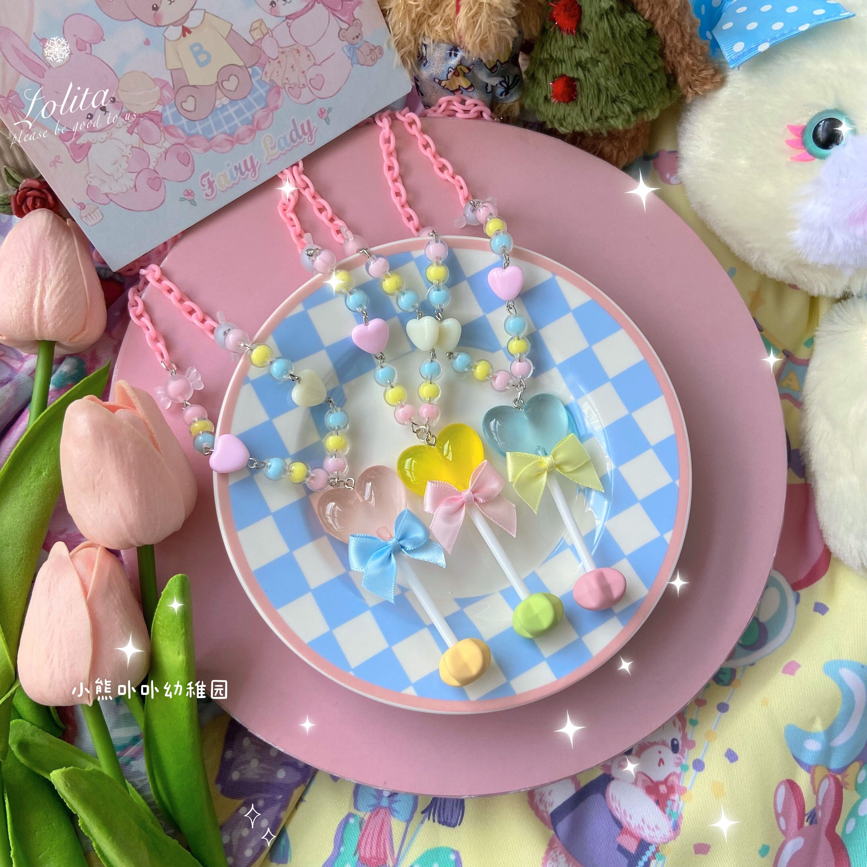 Bear Doll - Sweet Lolita Bow Heart-Shaped Sweater Chain