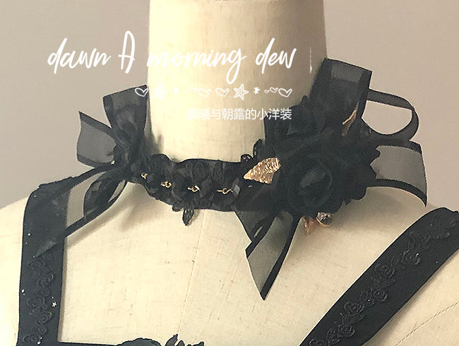 (Buyforme)Dawn and Morning~Flower Wedding Lolita Accessories Headdress Set waist chain black + golden 