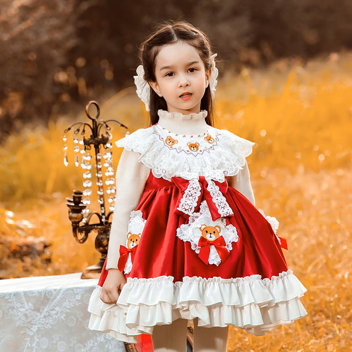 Red Kid Lolita Autumn Princess Dress   