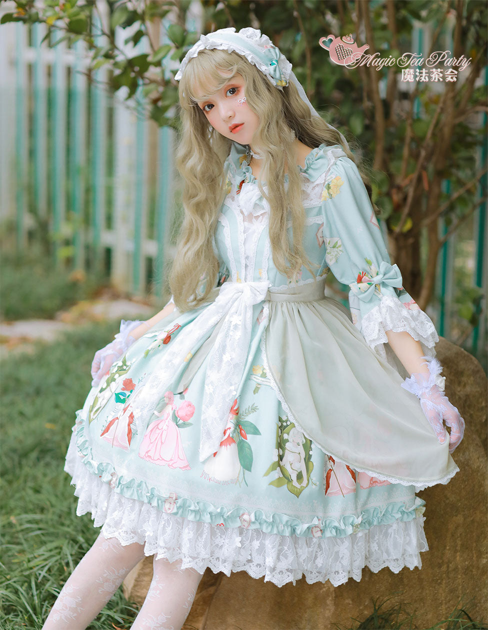 Magic Tea Party~Little IDA's Flowers~Medieval European OP Dress L mint green color 