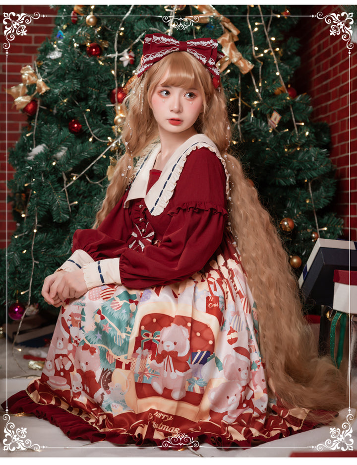 Eieyomi~Christmas Bear~Sweet Lolita Princess OP Dress   