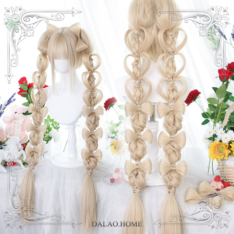 Dalao Home~Long Sweet Lolita Wig With Ponytails free size Yiwang Hutao hairstyle②+ 8* bows 