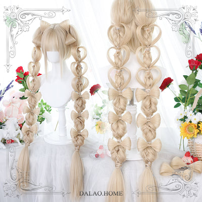 Dalao Home~Long Sweet Lolita Wig With Ponytails free size Yiwang Hutao hairstyle②+ 8* bows 
