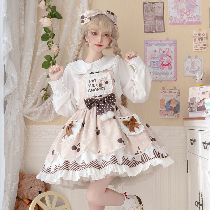 Eieyomi~Pie milk cherry~Sweet Lolita Salopette and Blouse   