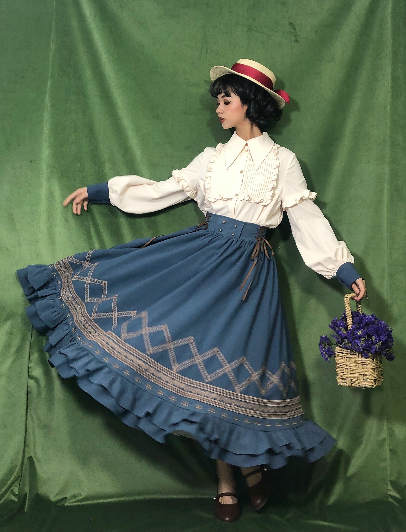 Yuan Su - Elegant Solid Color Lolita SK 0 blue