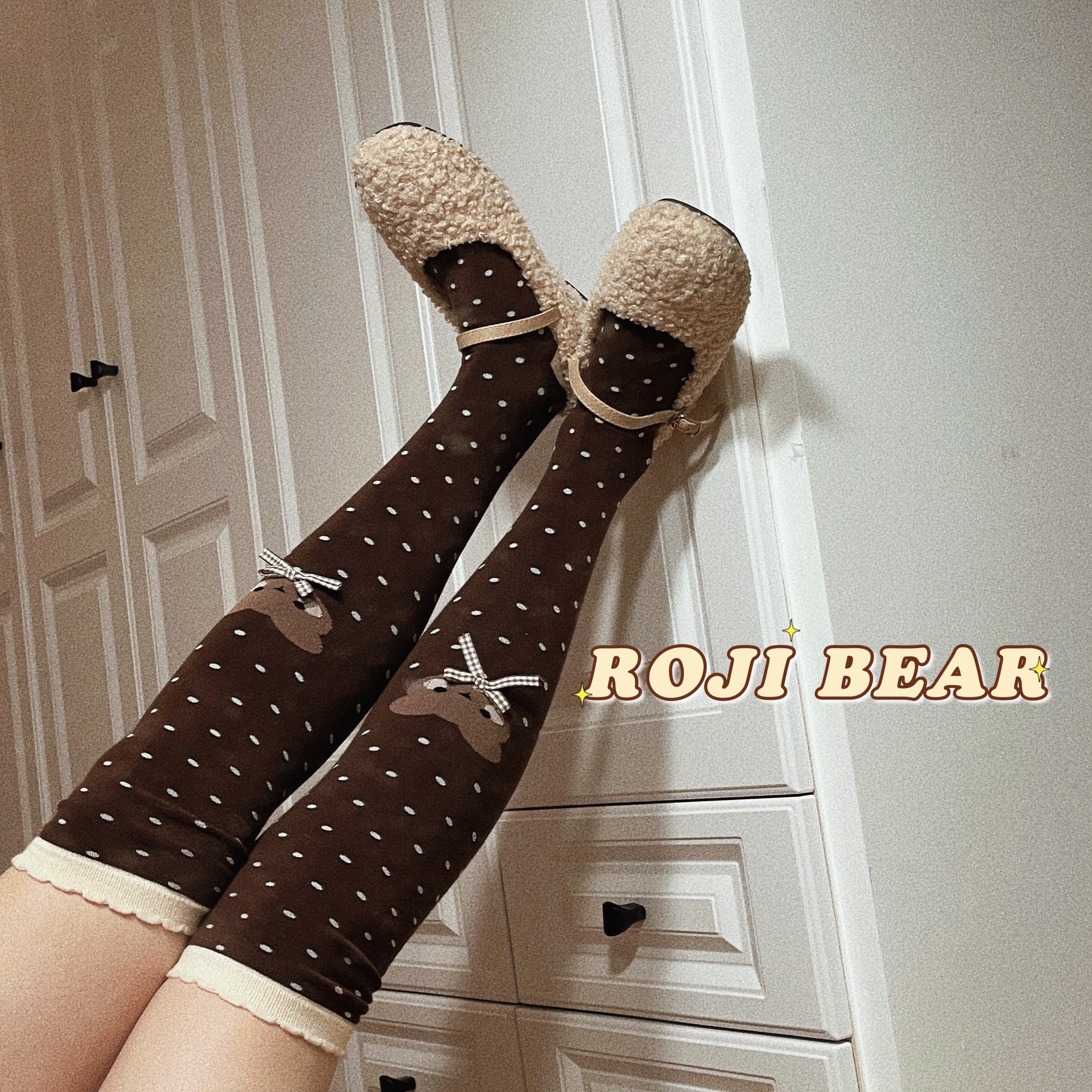 Roji roji - Bear Dots Bow Cotton Lolita Thigh Stockings