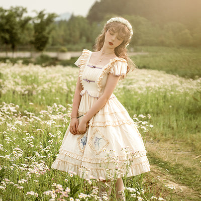 With Puji~Letters and Poems · Long Spring~Country Lolita Embroidered OP Dress   