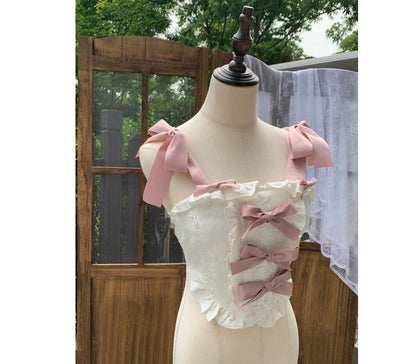 (Buyforme) Sweet Wood~Elegant Floral Sweet Lolita SKirt, Corset, Accessory S pink corset 