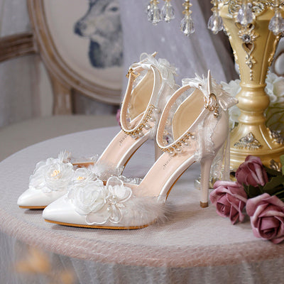 One Night~Flower Wedding Pointed Toe High Heels 34 white (7.5cm) 