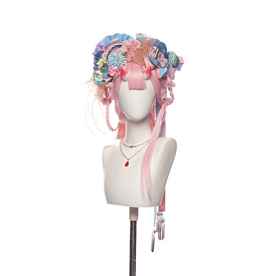 Youpairui~Wa Lolita Lolita Style Tea Party Sakura JSK Free size headwear set (will get one pair of tassel hairpin for free) 