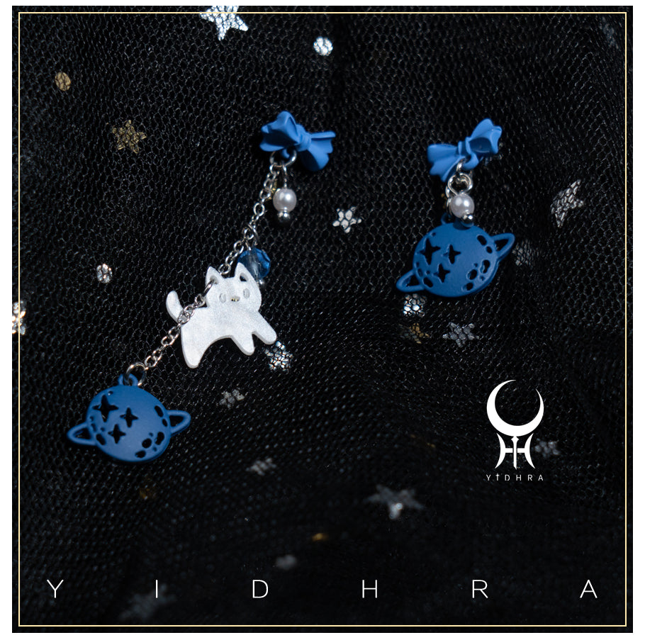 Yidhra~Kawaii Cat Planet Bear Rabbit Blue Lolita Earrings Ear Clips cat planet (ear clips)  