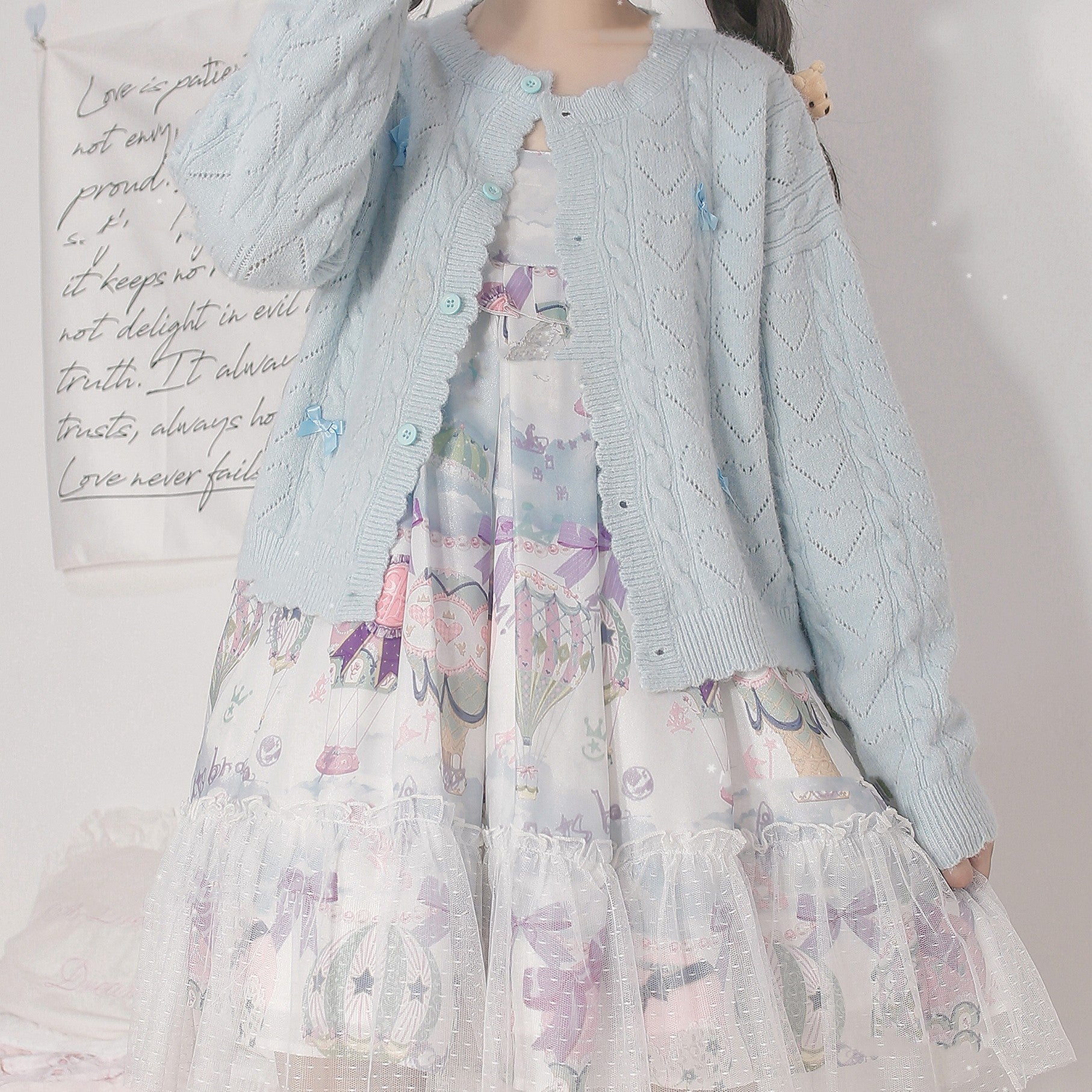 MIST - Hollow Out Long Sleeve Lolita Cardigan Multicolors S milk blue