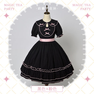 Magic Tea Party~Lena's Garland~Solid Color Lolita OP S black and pink 