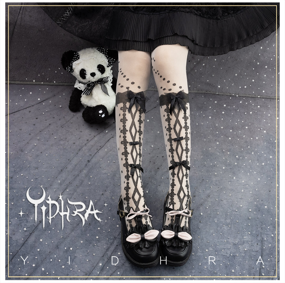Yidhra~Sweet Lolita Black and White Summer Pantyhose Free size half-black stockings 